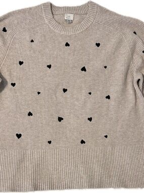 A New Day Taupe Crewneck Sweater with Black Heart Motif